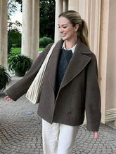 Aurohaya Women’s Short Wool Coat with Notched Collar Oversized Elegant Casual Jacket